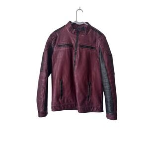 Buckle Black Mens Small Washed Faux Leather Jacket Red/Black Padded Shoulder